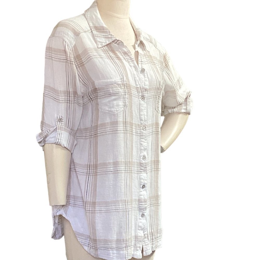 Westbound Linen-Rayon Plaid Button-Up Shirt/Top‎ 70U